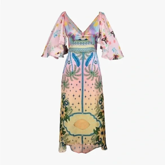 Oceanus Camille Satin Midi Dress Size XXL - Picture 7 of 16